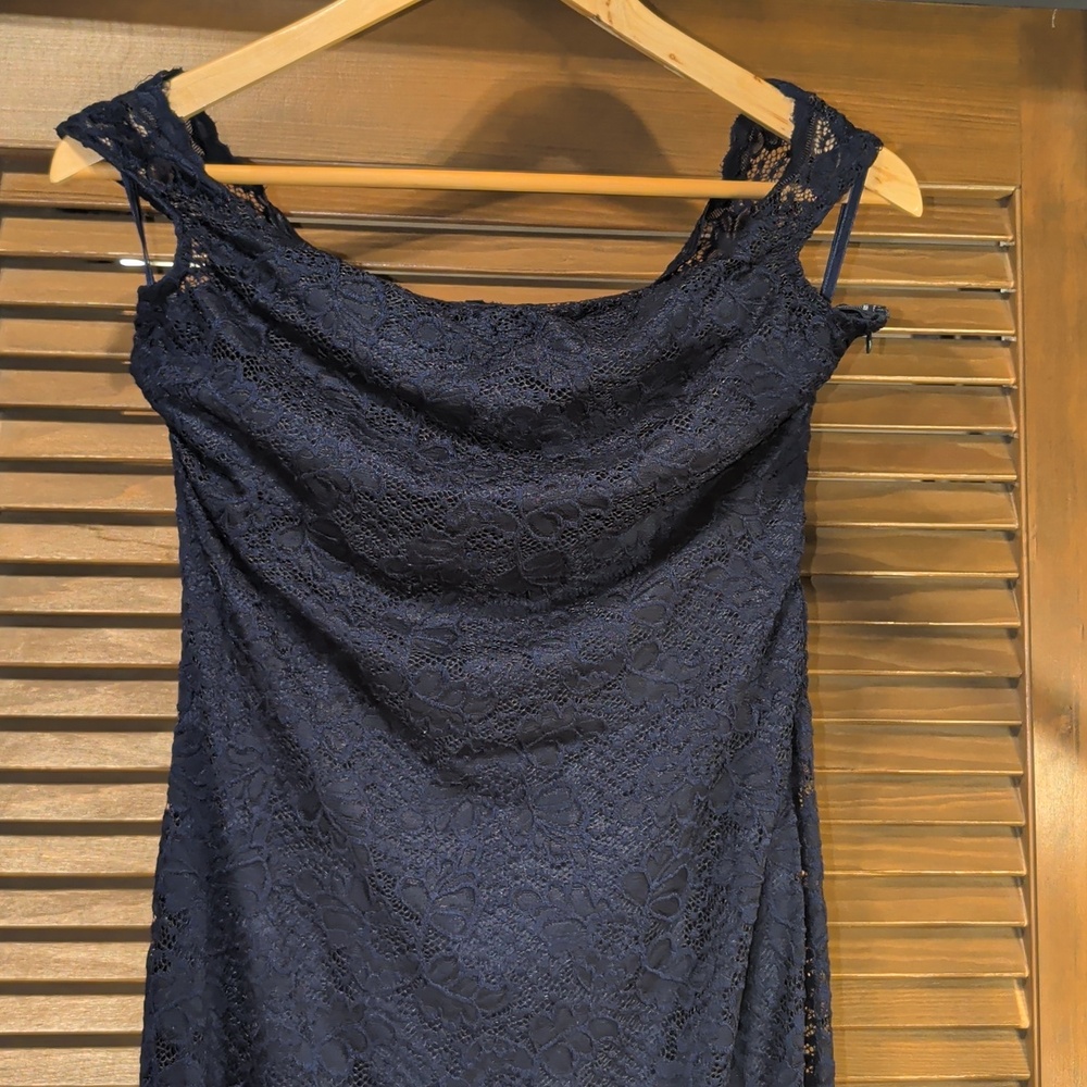 NWT Navy Blue Lace Maxi Dress Off Shoulder - Formal Mermaid